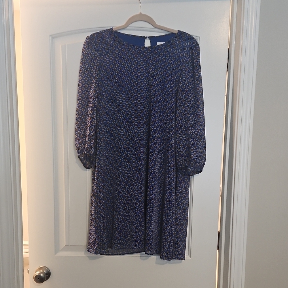 Calvin Klein Blue Geometric Long Sleeve Dress